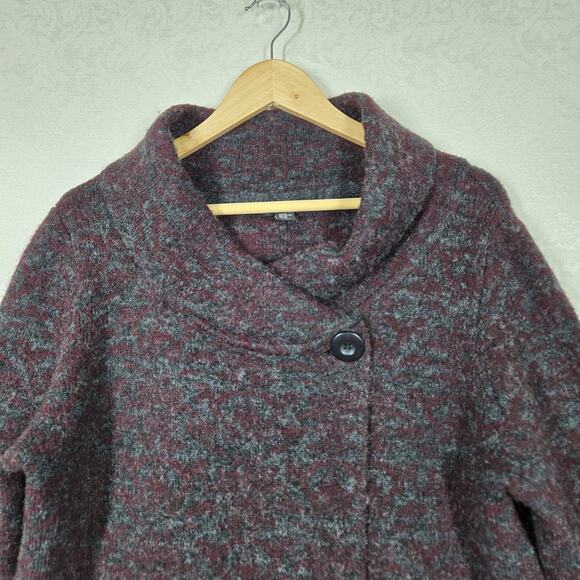 Carole Little Cardigan sz XL Burgandy Gray Heather Chunky One Button - Picture 2 of 13
